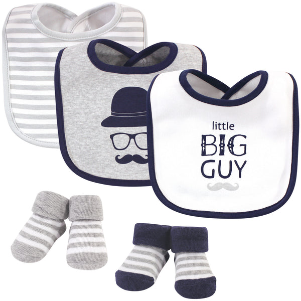 Hudson Baby Infant Boy Cotton Bib and Sock Set 5 Pack, Little Big Guy, One Size