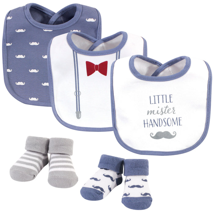 Hudson Baby Infant Boy Cotton Bib and Sock Set 5 Pack, Little Mister Handsome, One Size