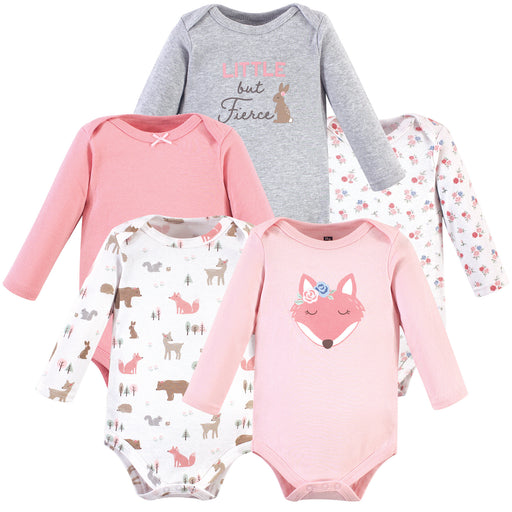 Hudson Baby Infant Girl Cotton Long-Sleeve Bodysuits 5-pack, Girl Fox