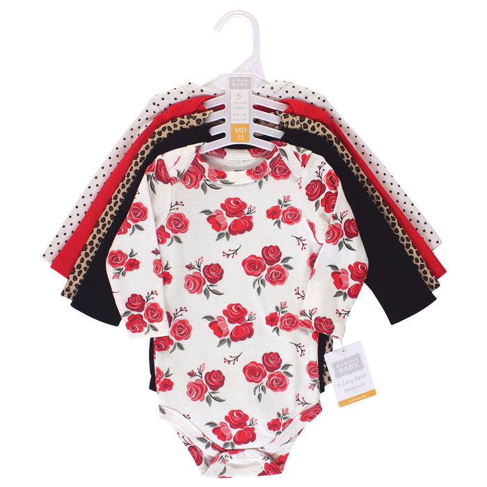 Hudson Baby Infant Girl Cotton Long-Sleeve Bodysuits 5-pack, Basic Rose Leopard