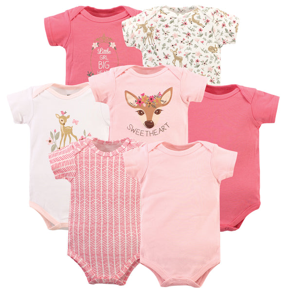 Hudson Baby Infant Girl Cotton Bodysuits, Floral Deer