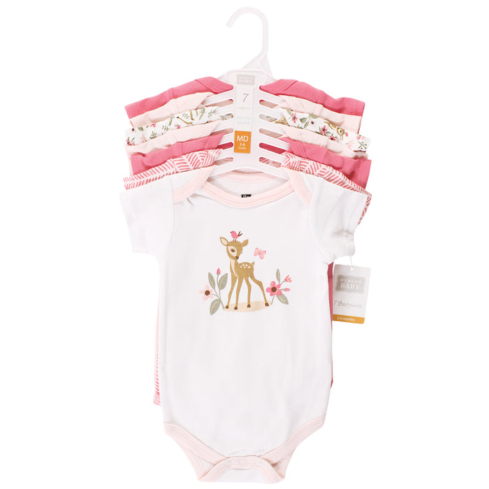 Hudson Baby Infant Girl Cotton Bodysuits, Floral Deer