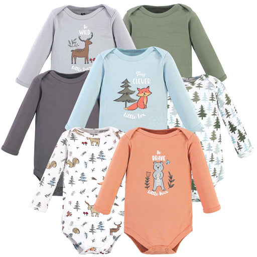 Hudson Baby 7-Pack Cotton Long-Sleeve Bodysuits, Woodland Friends