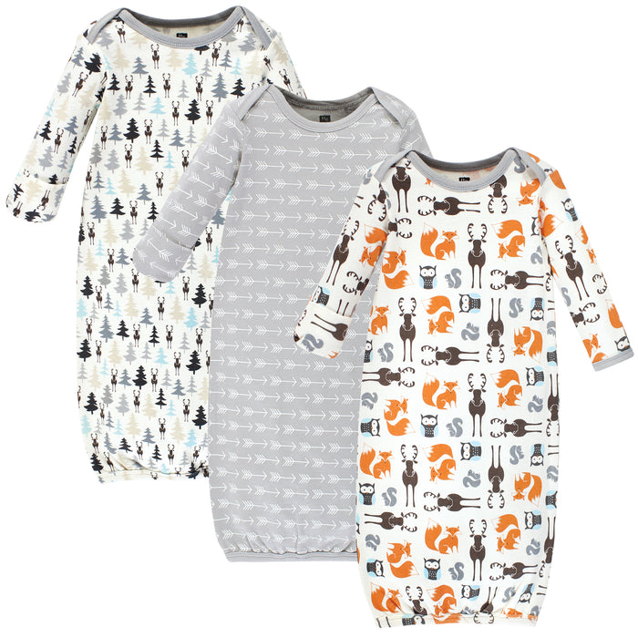 Hudson Baby Cotton Gowns, Moose and Fox, Preemie/Newborn 3-Pack