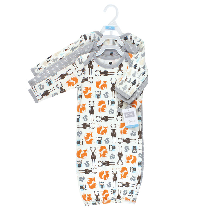 Hudson Baby Cotton Gowns, Moose and Fox, Preemie/Newborn 3-Pack