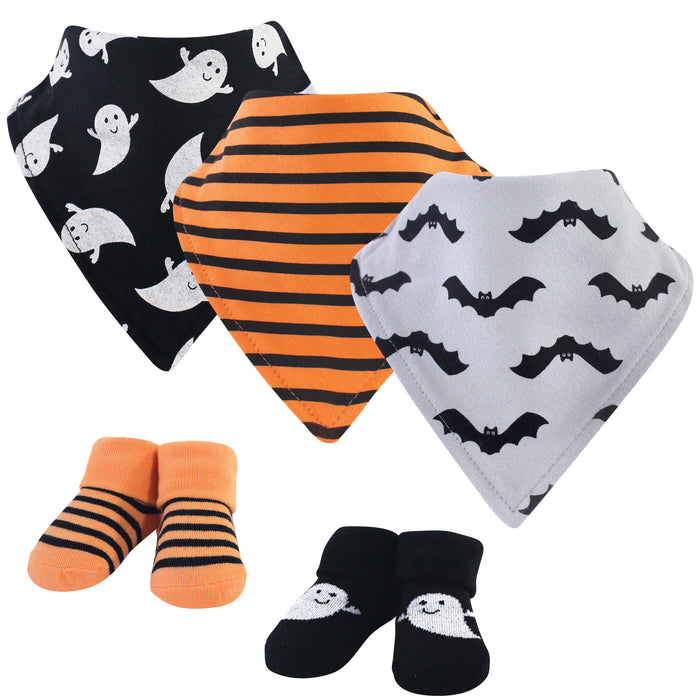 Hudson Baby Infant Cotton Bib and Sock Set 5-Pack, Ghost, One Size