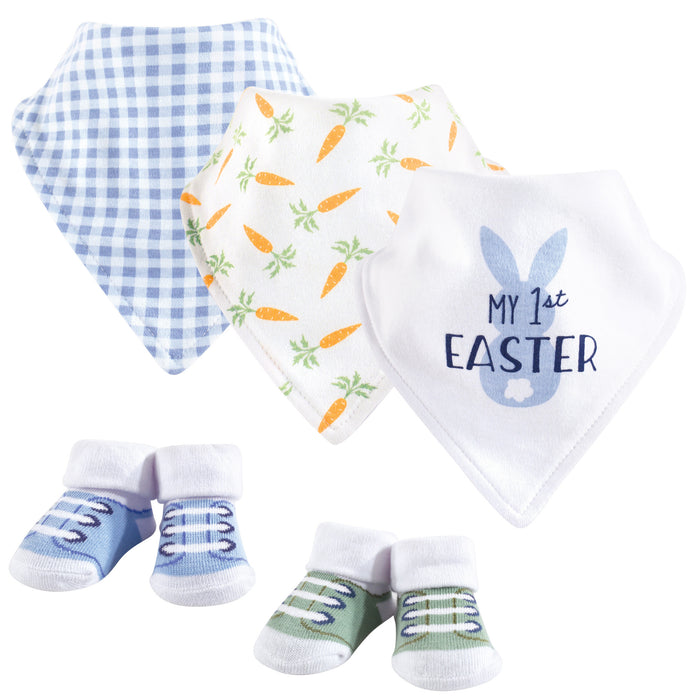 Hudson Baby Infant Boy Cotton Bib and Sock Set 5 Pack, Boy First Easter, One Size