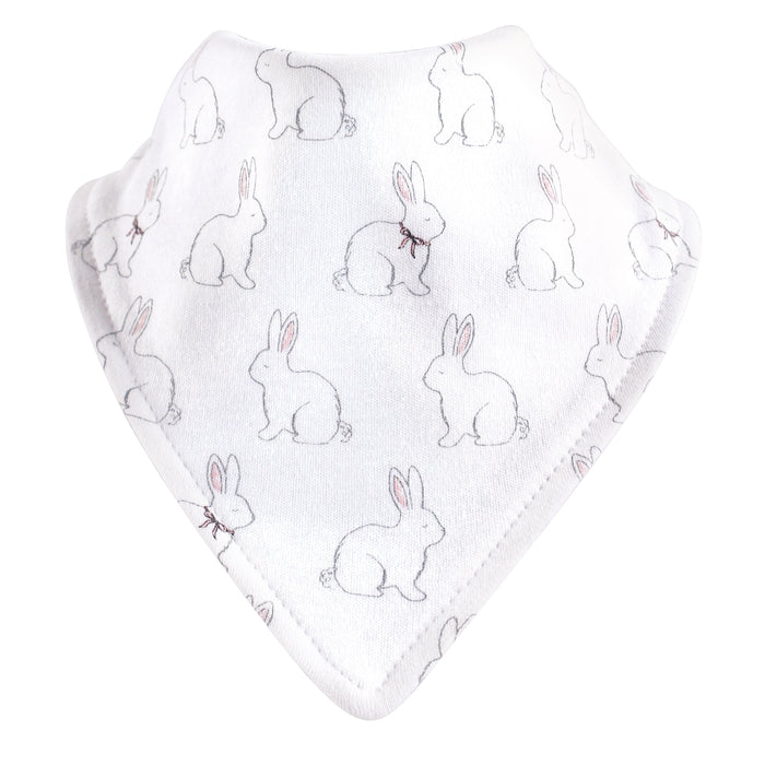Hudson Baby Infant Girl Cotton Bib and Headband Set 5 Pack, White Bunny