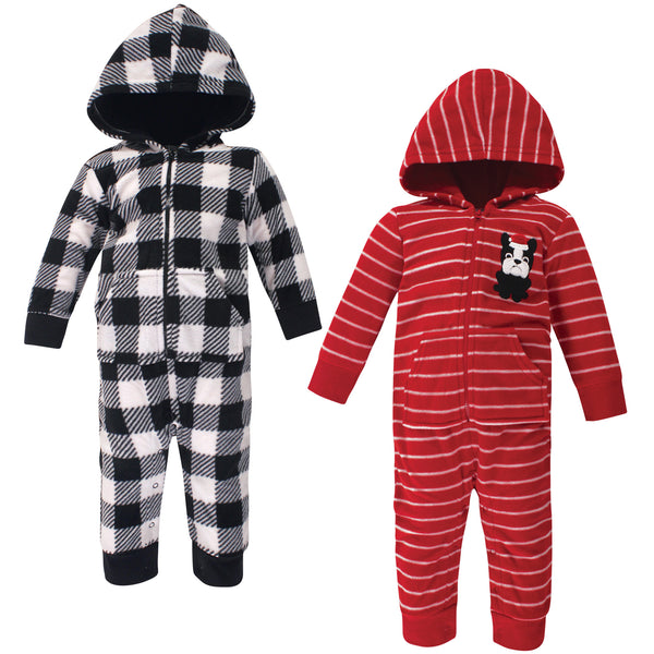 Hudson Baby Infant Boy Fleece Jumpsuits, Coveralls, and Playsuits 2-Pack, Christmas Dog