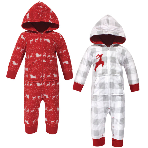 Hudson Baby Fleece Hooded Coveralls, 2 Pack, Santas Sleigh