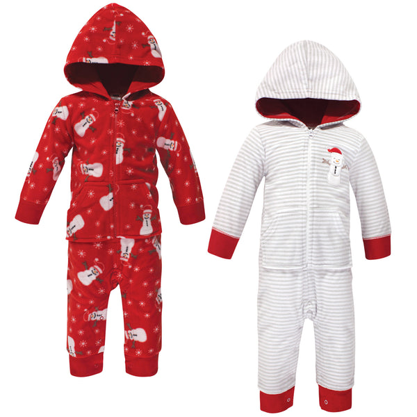 Hudson Baby Fleece Hooded Coveralls, 2 Pack, Santa Snowman