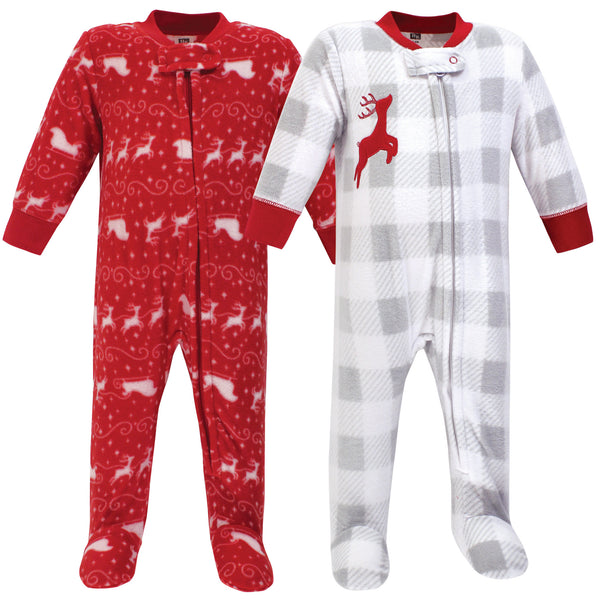 Hudson Baby Fleece Zipper Sleep and Play 2-Pack, Santas Sleigh