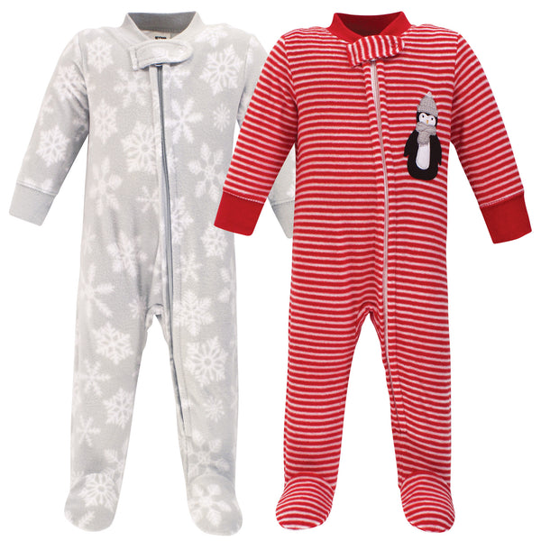 Hudson Baby Fleece Zipper Sleep and Play 2-Pack, Red Penguin