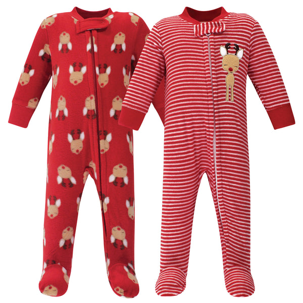 Hudson Baby Fleece Zipper Sleep and Play 2-Pack, Red Reindeer