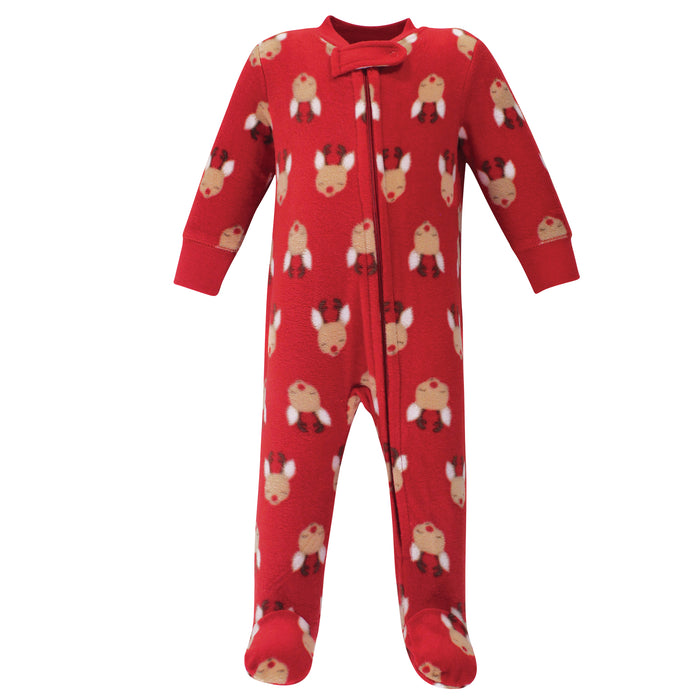 Hudson Baby Fleece Zipper Sleep and Play 2-Pack, Red Reindeer
