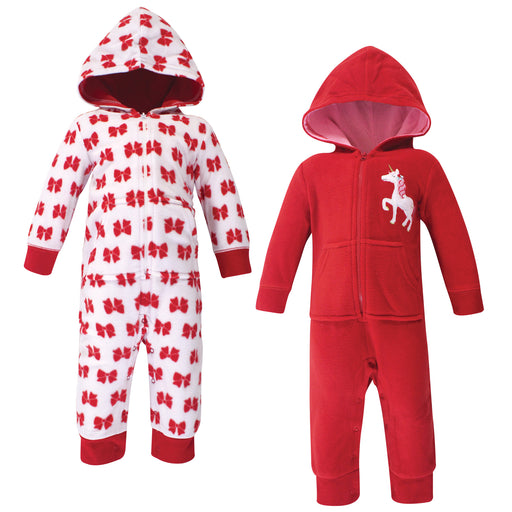 Hudson Baby Infant Girl Fleece Jumpsuit 2 Pack, Christmas Unicorn