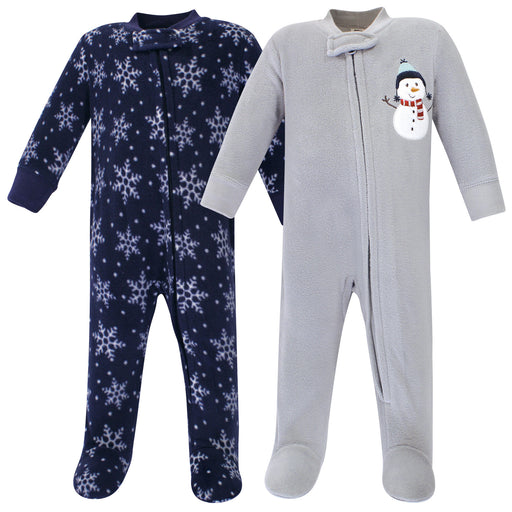 Hudson Baby Fleece Zipper Sleep and Play 2-Pack, Navy Snowman