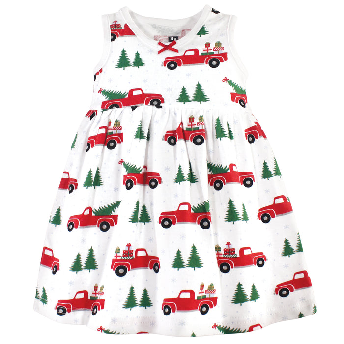 Hudson Baby Toddler Girl Cotton Dress, Cardigan and Shoe 3 Piece Set, Christmas Tree