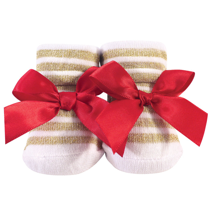 Hudson Baby Infant Girl Socks Boxed Giftset, Red Gold, One Size