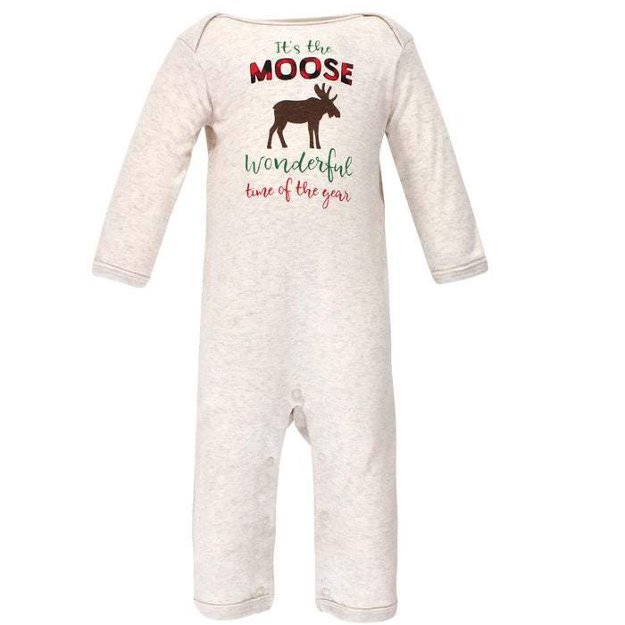 Hudson Baby Infant Boy Holiday Cotton Coveralls 2-Pack, Moose Wonderful Time