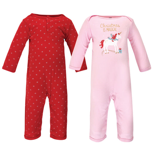 Hudson Baby Infant Girl Cotton Coveralls 2 Pack, Magical Christmas
