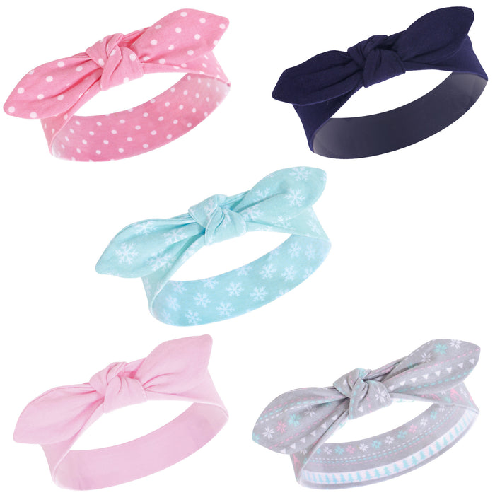 Hudson Baby Infant Girl Cotton Headbands 5-Pack, Winter Holiday, 0-24 Months