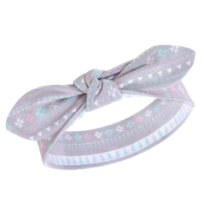 Hudson Baby Infant Girl Cotton Headbands 5-Pack, Winter Holiday, 0-24 Months