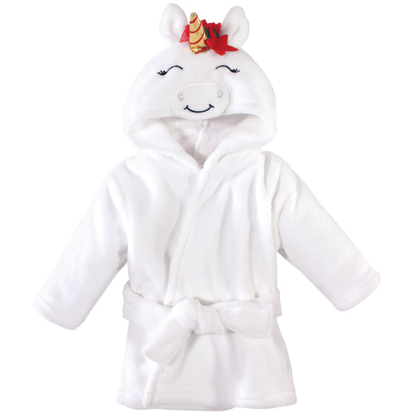 Hudson Baby Infant Girl Plush Animal Bathrobe, Christmas Unicorn, 0-9 Months