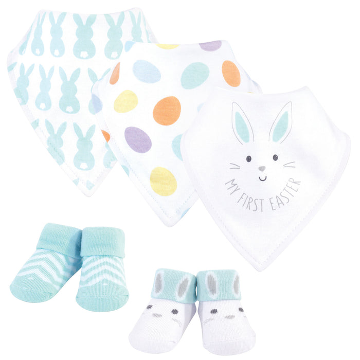 Hudson Baby Infant Cotton Bib and Sock Set 5-Pack, Neutral 1St Easter, One Size