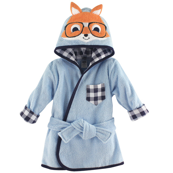 Hudson Baby Infant Boy Cotton Animal Face Bathrobe, Nerdy Fox, 0-9 Months