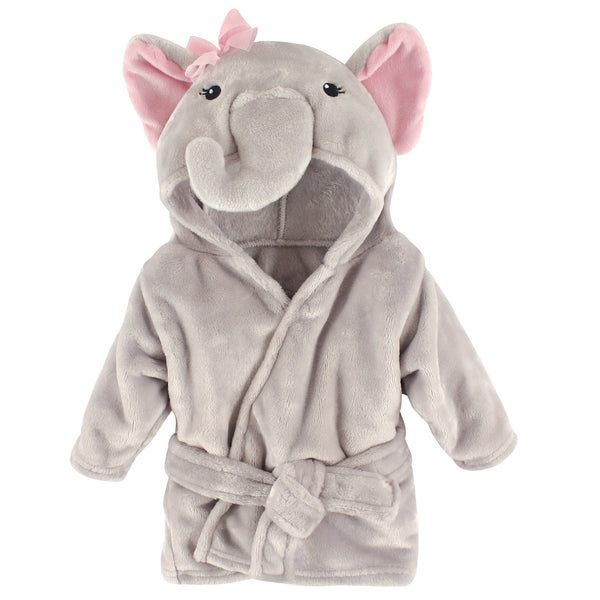 Hudson Baby Infant Girl Plush Animal Face Bathrobe, Pretty Elephant, 0-9 Months