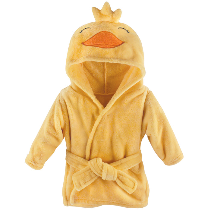 Hudson Baby Infant Plush Animal Face Bathrobe, Yellow Duck, 0-9 Months