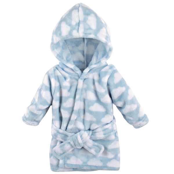 Hudson Baby Infant Boys Plush Animal Face Bathrobe, Blue Clouds, 0-9 Months