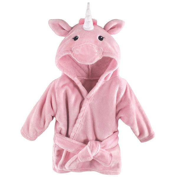 Hudson Baby Infant Girl Plush Animal Bathrobe, Pink Unicorn, 0-9 Months