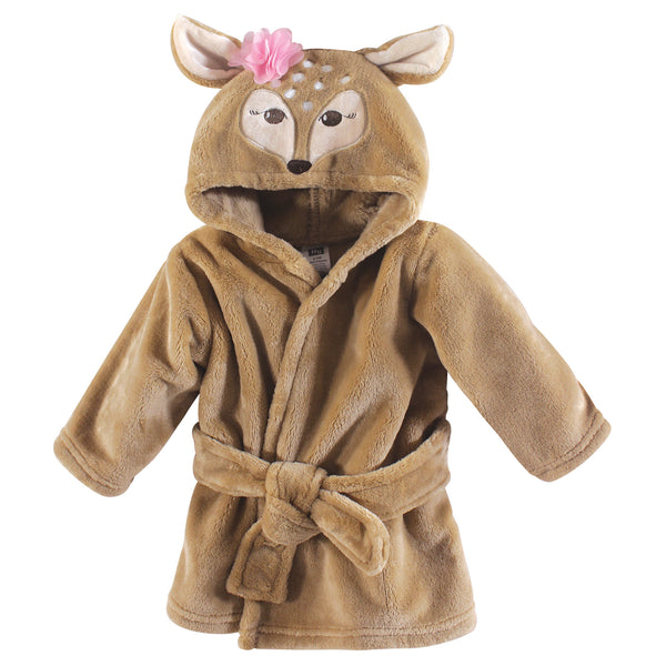 Hudson Baby Infant Girl Plush Animal Face Bathrobe, Fawn, 0-9 Months