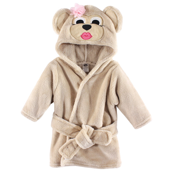 Hudson Baby Infant Girl Plush Animal Face Bathrobe, Miss Monkey, 0-9 Months