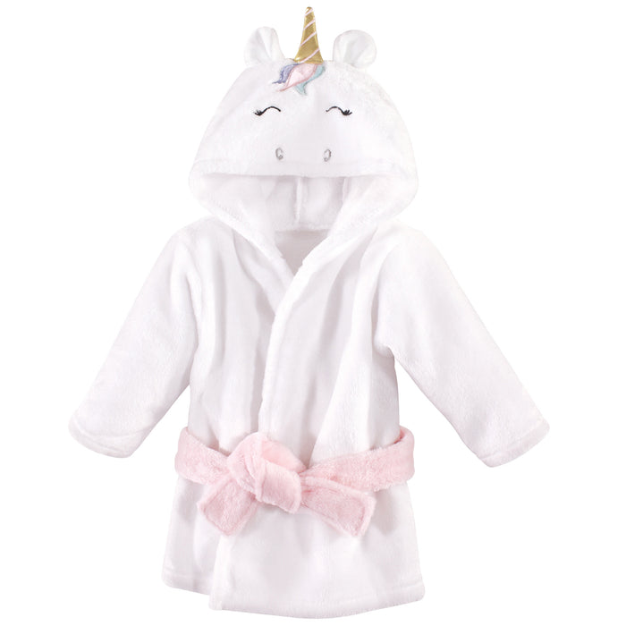 Hudson Baby Infant Girl Plush Animal Face Bathrobe, Multicolor Unicorn, 0-9 Months