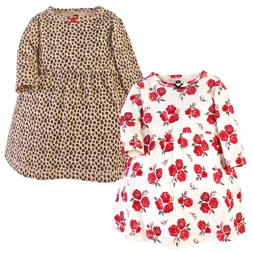 Hudson Baby Infant and Toddler Girl Cotton Long-Sleeve Dresses 2Pack, Rose Leopard