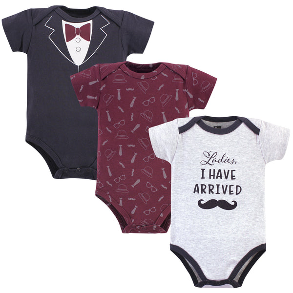 Hudson Baby Infant Boy Cotton Bodysuits 3 Pack, Burgundy Ladies I Have Arrived