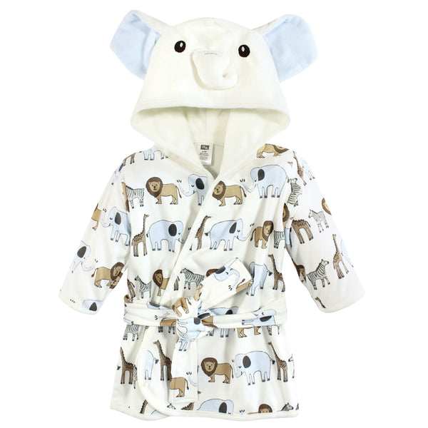 Hudson Baby Cotton Rich Bathrobe, Cream Elephant Safari, 0-9M