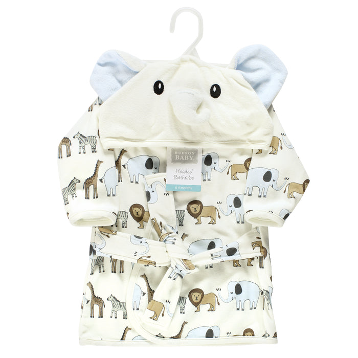 Hudson Baby Cotton Rich Bathrobe, Cream Elephant Safari, 0-9M