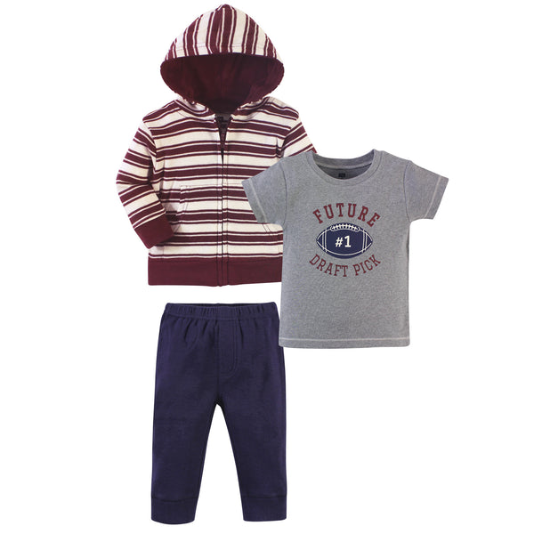 Hudson Baby Toddler Boy Cotton Hoodie, Tee Top and Pant Set, One Draft Pick