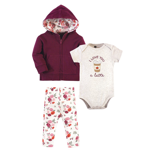 Hudson Baby Infant Girl Cotton Hoodie, Bodysuit and Pant Set, Fall Floral