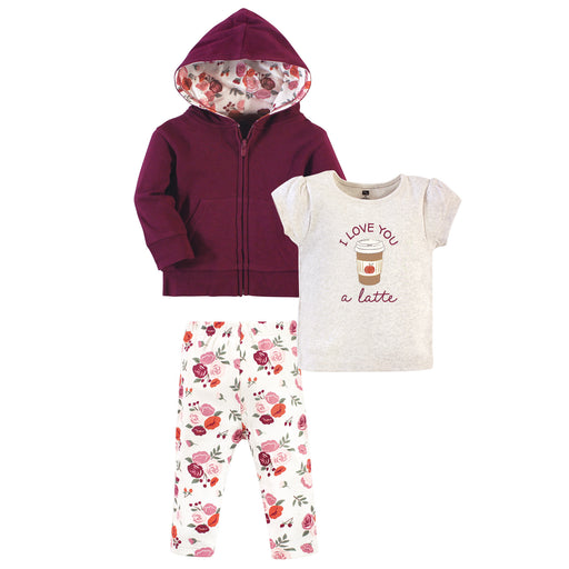 Hudson Baby Toddler Girl Cotton Hoodie, Tee Top and Pant Set, Fall Floral
