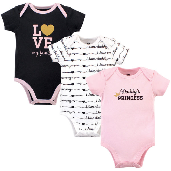 Hudson Baby Infant Girl Cotton Bodysuits 3 Pack, Daddys Princess