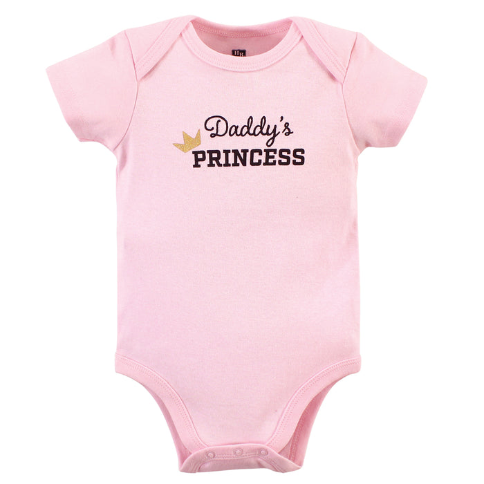 Hudson Baby Infant Girl Cotton Bodysuits 3 Pack, Daddys Princess