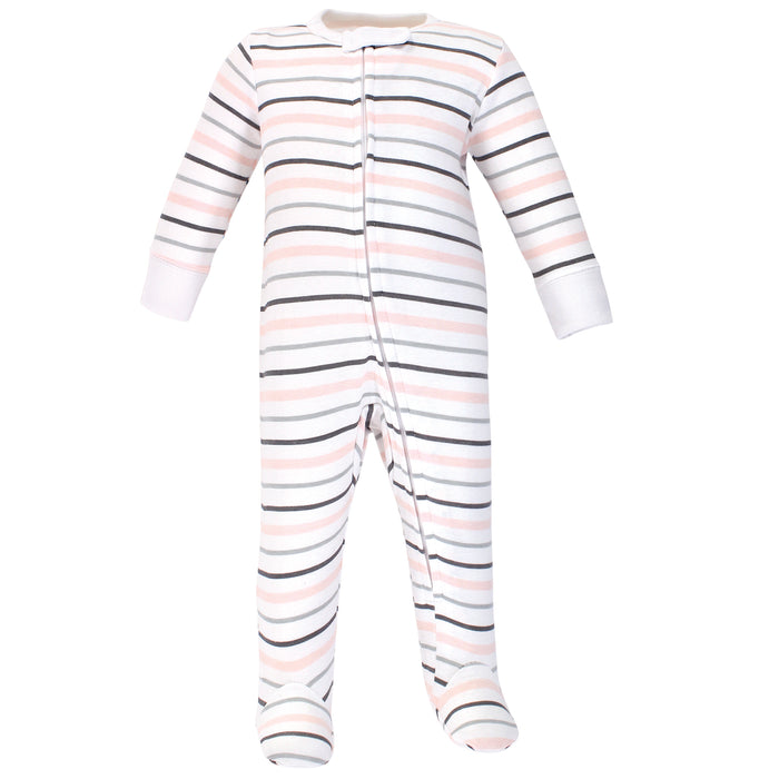 Hudson Baby Infant Girl Cotton Zipper Sleep and Play 3 Pack, Pink Safari