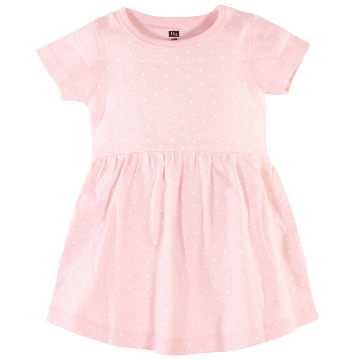 Hudson Baby Infant and Toddler Girl Cotton Short-Sleeve Dresses 2 Pack, Pink Safari