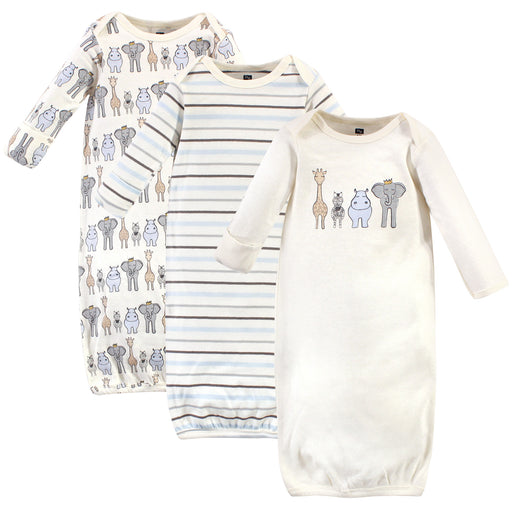 Hudson Baby Infant Boy Cotton Long-Sleeve Gowns 3 Pack, Royal Safari