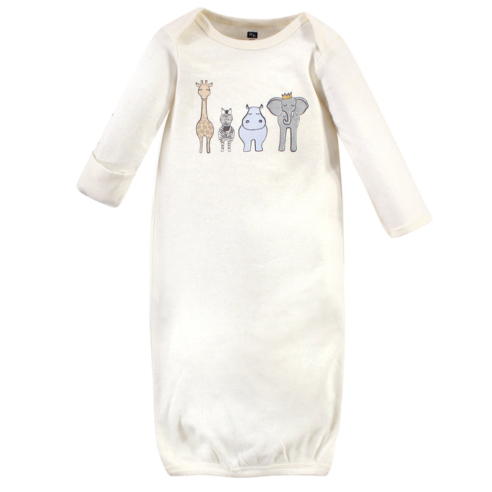 Hudson Baby Infant Boy Cotton Long-Sleeve Gowns 3 Pack, Royal Safari